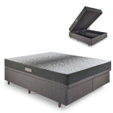 Imagem de Cama Baú Queen 158x198 Linho Cinza com Dual Firm Espuma Ecoflex