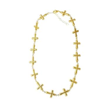 Imagem de JczR.Y Colar de cruz lateral para mulheres, colar com pingente de cruz de aço inoxidável, pingente de cruz, personalidade, fé religiosa, gargantilha, bijuteria, presente, Aço inoxidável, Sem Pedra