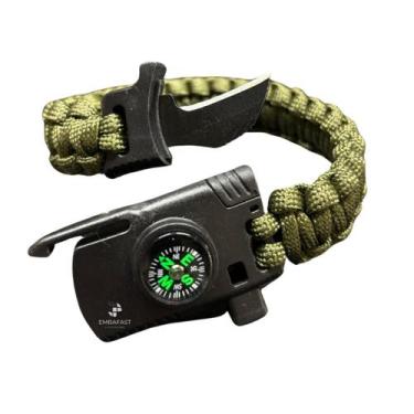 Imagem de Pulseira Paracord Sobrevivência Bússola Pederneira Militar Tática Faca