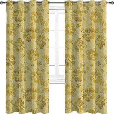 Imagem de Cortinas blecaute Havaí para quarto - isolamento térmico, economia de energia e redução de ruído, para quarto, jardim de infância, sala de estar, L 182 x C 96 polegadas ouro
