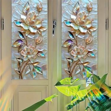 Imagem de Starlit Patio Película floral perolada para janela adesivo decorativo de vidro de privacidade sem cola fosco decalque de flores em relevo para quarto, penteadeira, painéis, portas, 45 x 99 cm