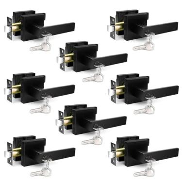 Imagem de YYTDZSW Puxadores de porta interiores, maçanetas internas, maçaneta preta com alavanca reversível, conjuntos de fechadura de porta com chave semelhante para quarto, 8 pacotes conjuntos de fechadura de