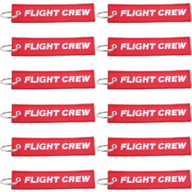 Imagem de SOFPLATE 12 peças chaveiro de voo etiquetas de viagem de avião vermelho tripulação de voo bordado retangular poliéster anéis de ferro personalizados chaveiros acessórios para carro spot, malas de