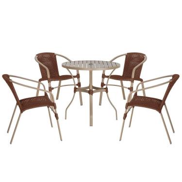 Imagem de 04 Cadeiras Floripa E Mesa Roma 100cm Fendi Trama Marrom