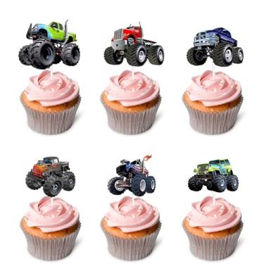 Imagem de Monster Truck Car Dessert Cupcake Toppers Off-road themes Decor Supplies Baby Shower Boy Girl Happy Birthday Party Decorations 18 pcs