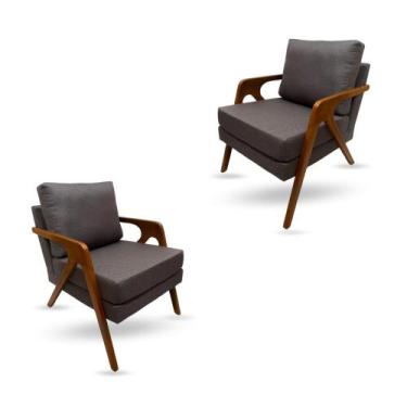 Imagem de Kit  2 Poltronas Decorativa Mona Luxo Braço De Madeira - GM Decorações