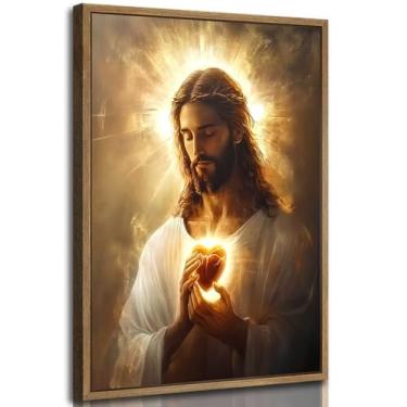 Imagem de Arte de parede emoldurada do Sagrado Coração de Jesus Cristo Jesus Divina Misericórdia Retrato Tranquilidade Pintura Imagem Decoração de Parede Pôster Impressão Arte para Sala de Estar Quarto Igreja