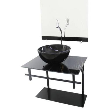 Imagem de Kit Gabinete Banheiro 60Cm Mármore Preto + Torneira