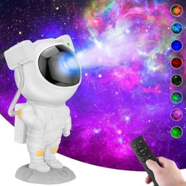 Imagem de Luminária Projetor Astronauta Galaxy Star LED Giratório com Controle Remoto, Temporizador e USB – Luz Noturna Infantil e Decorativa, Branco
