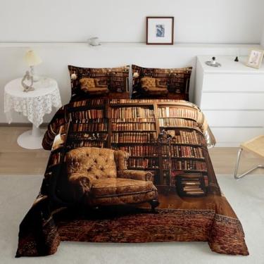 Imagem de Feelyou Conjunto de edredom vintage, com estante infantil, para meninos, meninas, adolescentes, respirável, retrô, conjunto de edredom para decoração de quarto