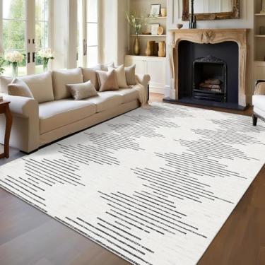 Imagem de GlowSol Tapetes laváveis 20 x 25 cm tapetes modernos sólidos grandes para sala de estar, tapete geométrico listrado resistente a manchas para quarto com suporte antiderrapante decoração de casa tapete