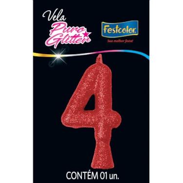Imagem de Vela Puro Glitter Vermelha N 4 - Embalagem com 1 unidade.