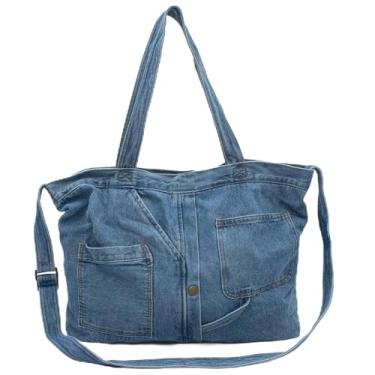 Imagem de Bolsa mensageiro feminina elegante grande jeans transversal para mulheres, bolsa de ombro espaçosa, bolsa Hobo, Azul claro, 18.5" (L) x 4.33" (W) x 12.99" (H)