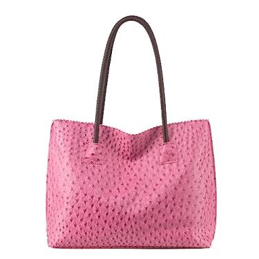 Imagem de Milan Chiva Bolsa feminina grande de ombro de avestruz com zíper, Rosa fúcsia