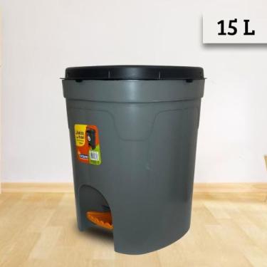Imagem de Lixeira com Pedal 15 litros Cinza Plastica para Banheiro Sala Cozinha 