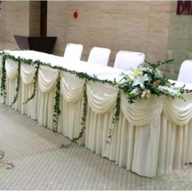 Imagem de Saia de mesa de seda sólida branca gelo da moda, saia de mesa de casamento, comprimento de 20 pés, branca, 1 peça