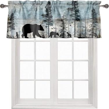 Imagem de Sanefas rústicas de urso para cozinha, floresta, animais selvagens, fazenda, campo, tábua de madeira, tratamento de janela, cortinas para banheiro, quarto, café, sala de estar, 137 x 45 cm, 1 painel