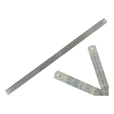 Imagem de Régua Aço Inox Rigida Corte Maquete Escolar Escritorio 60 Cm Patch Projetista Costureira Desenhista Cor Prateado Projeto Patchwork Para Desenho Escola - Lanmax/NYBC