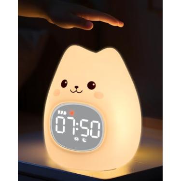 Imagem de Despertador de gato para crianças com luz noturna, relógio de treinamento de sono, hora de acordar, luz de silicone recarregável para quarto, companheiro de sono perfeito para meninos e meninas