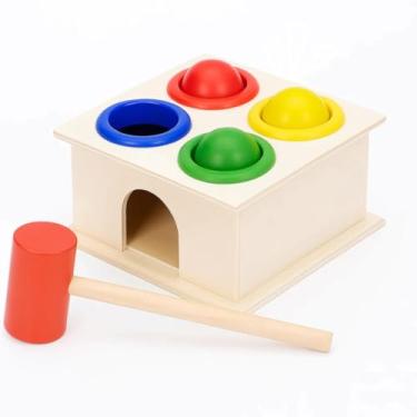 Imagem de Brinquedo Educativo Infantil de Madeira, Caixinha Bate Martelo e Bolinhas Coloridas, Brinquedo de Encaixar Infantil Educativo Didático 11 x 11, PREMIUM, Felix Mgazine