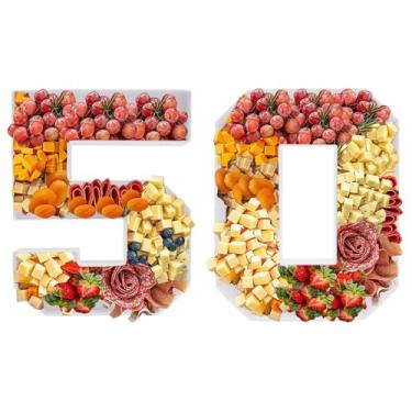 Imagem de Prato de papelão preenchível com número de placa de charcutaria de 35,5 cm, caixa de decoração de frutas, presente de aniversário, festa de aniversário (50)