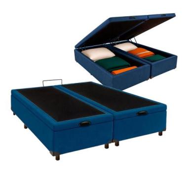 Imagem de Cama Box Bau Queen Blindado Nature Azul 158x198