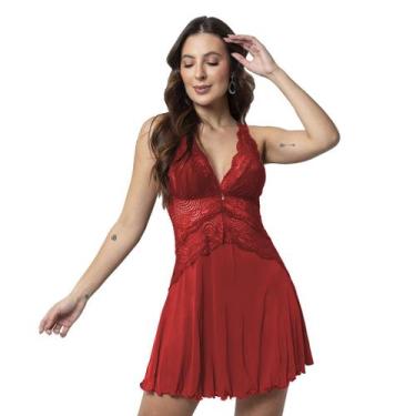 Imagem de Camisola Feminina Rendada Sexy Lingerie Sensual Poliamida Moda Feminin
