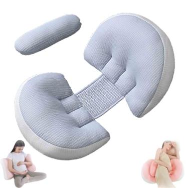 Imagem de Travesseiro De Gravidez, Travesseiro PortáTil De Gravidez Para Dormir, Suporte ConfortáVel Para A Barriga, Para Costas, Quadris E Pernas, Com Capa De RemovíVel E AjustáVel (Blue)