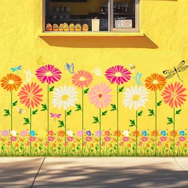 Imagem de Estêncis de flores grandes para pintura, 8 peças reutilizáveis de margarida floral para ambientes externos, paredes de graden, cerca de madeira, tela para casa, móveis, vidro