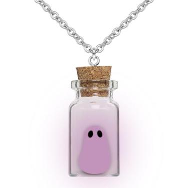 Imagem de TKHLT Colar fantasma roxo, colar fantasma em uma garrafa, brilha no escuro, pingente Adote um Fantasma, joia de festa de Halloween para mulheres e homens