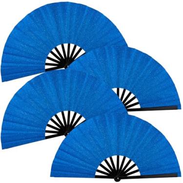 Imagem de 4 peças de ventilador de botas no chão, ventiladores de palmas para dança de linha, fãs de rave grande com glitter de 33 cm, ventilador dobrável portátil dobrável para dança, festivais de música EDM e