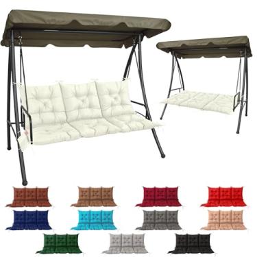 Imagem de NACATIN Almofada de 3 assentos para balanço ao ar livre - 152 x 101 cm, almofadas de balanço de varanda de 10 cm de espessura com laços e bolsa de armazenamento, almofadas de substituição de banco à