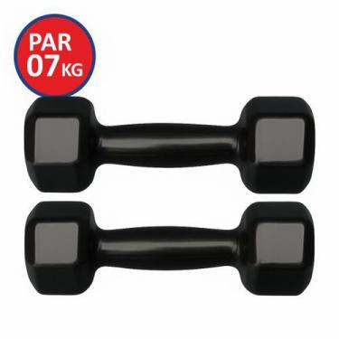 Imagem de Par de Halteres Sextavados Emborrachados 7kg Cada  Musculação, Treino 