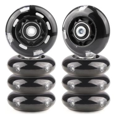 Imagem de Gladeer Rodas de skate em linha iluminadas 85A para ambientes internos e externos com rolamentos ABEC-7 para crianças e crianças patins em linha iniciantes, pacote com 8 (preto, 64 mm)