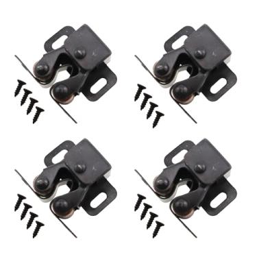 Imagem de CTWHA 4 peças de travas de armário de rolo duplo para ferragens rolos de nylon com placas de aço de ferro niqueladas pretas e fechaduras de porta de guarda-roupa para armário de cozinha preto níquel