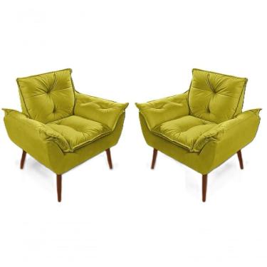 Imagem de Kit 2 Poltronas Decorativas Opala Confortáveis Para Sala Quarto Recepção Escritório Suede Luxo Amarelo