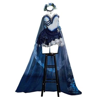 Imagem de MEOWCOS Vestido feminino gótico de Halloween punk vestido de noiva vestido de tubo irregular com saia traseira e véu