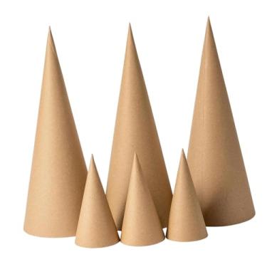 Imagem de KiBcsLic 6 cones de papel machê, decoração criativa de árvore de Natal faça você mesmo com fundo aberto para artesanato, pintura e enfeite de chapéus de festa, 15cm 35cm