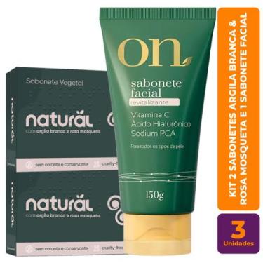 Imagem de Kit c/ 2 Sabonete Argila Branca e Rosa Mosqueta e 1 Sabonete Vegano Fa