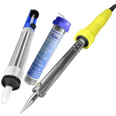 Imagem de Kit Ferro de Solda 60W 220V + Tubo Estanho +Sugador de Solda - Startoo
