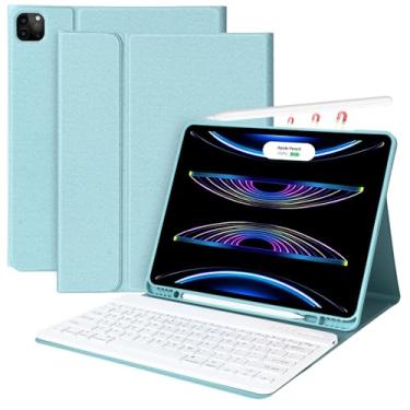 Imagem de Capa com teclado para iPad Pro 12.9 2022 6ª geração/2021 5ª geração/2020 4ª geração/3ª geração 2018, capa para iPad Pro de 12,9 polegadas com teclado sem fio e suporte de lápis magneticamente