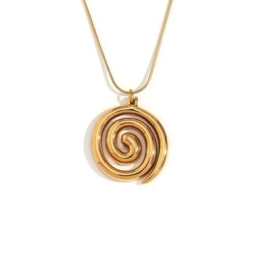 Imagem de Dtexhif Colar feminino com pingente de concha espiral boho, praia, espiral, concha, gargantilha grossa, moderno, verão, impermeável, joia para presente, Large, Aço inoxidável, Sem Pedra Preciosa