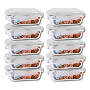 Imagem de Conjunto Potes Vidro Tampa Hermetico 1040ml Marmitas Fitness 10 UN - P
