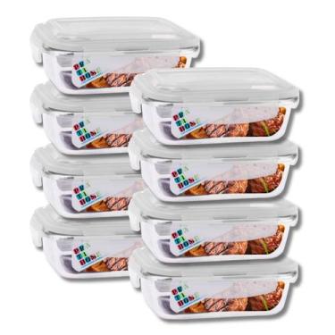 Imagem de Jogo 8 Potes Vidro Retangular 1040ml Tampa Com Travas Resistentes - Pr
