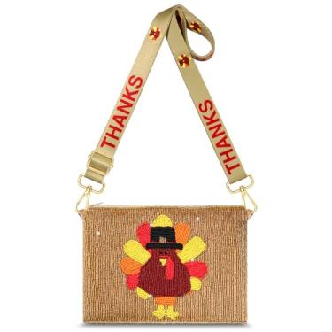 Imagem de Bolsa de Ação de Graças com contas de folha de bordo peru bolsa de ombro tiracolo bolsa de ombro Ação de Graças acessórios outono roupa presente, Laranja