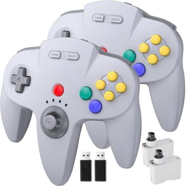 Imagem de KIWITATA 2 Pack Wireless N64 Controller for Switch Console, 2.4GHz Wireless N64 Remote Gamepad Compatible with Windows PC(7 8 10 11), Raspberry Pi, iOS, N64 System Console Gray