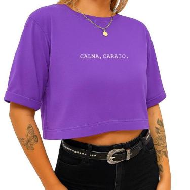 Imagem de Cropped Algodão Curto Feminino Estampado Calma Caraio 240 T-shirt Curt