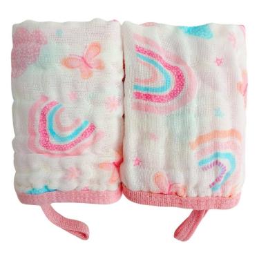 Imagem de Kit 2 Toalhas Pano de Boca Bebe Soft de Algodão  Menina Enxoval Com Prendedor de Chupeta
