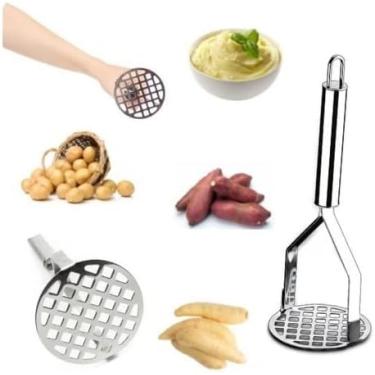Imagem de Amassador De Batata Aço Inoxidável Design Premium Pendurável Legumes Feijão Purê Frutas Mandioca Resistente Inox Moderno Ergonômico Resistente Profissional