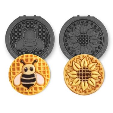 Imagem de DASH Multimaker Mini System Conjunto de duas placas antiaderentes removíveis de 10 cm (girassol e abelha) – Pacote de 2 peças para ferro de waffle e chapa de grelha, compatível com sistema Dash